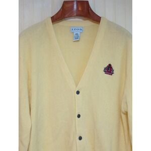 Izod‎ Cardigan Sweater Mens Large Yellow Crest Logo Button Front Preppy Acrylic